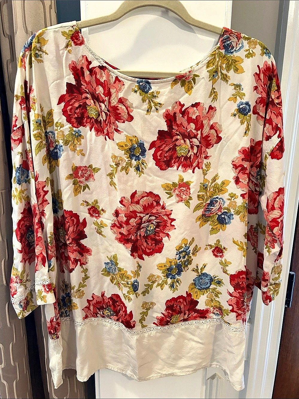 J. Jill Floral Blouse in White & Red Size XL